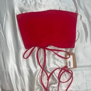 Red Tube Top with Stapped Up Back Crop Top